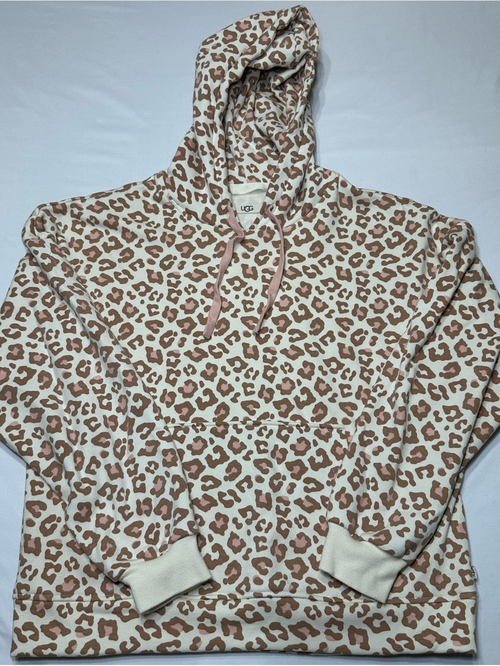 UGG Kes Leopard Print Fleece Lounge Hoodie Cream Pink Size Medium